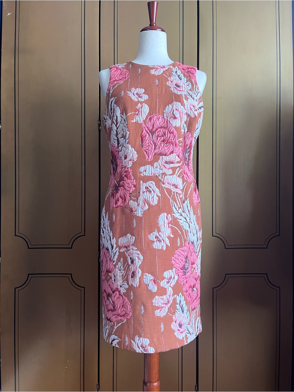 Sleeveless Pink Floral Shift Dress in Terracotta